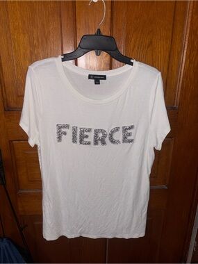 INC International Concepts White Tee with Silver 'FIERCE' Embellishment